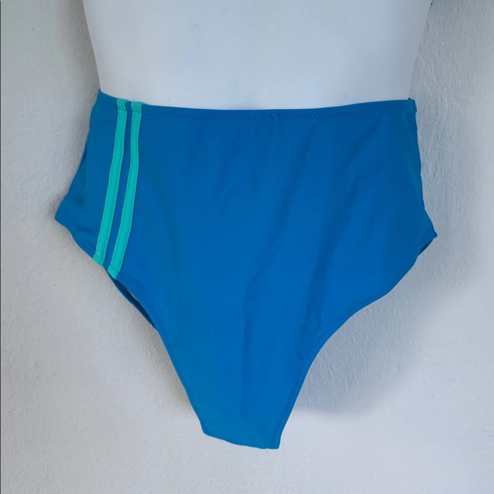 Blue asymmetrical strappy stripe print high waist two piece swimsuit size XL